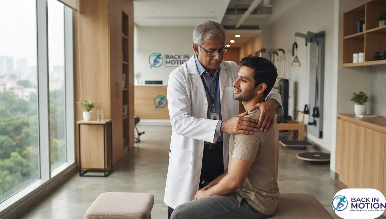 Dr. Md. Abdullah Yousuf and Dr. Tazia Sardar providing advanced physical rehabilitation at Back in Motion clinic in Dhaka.