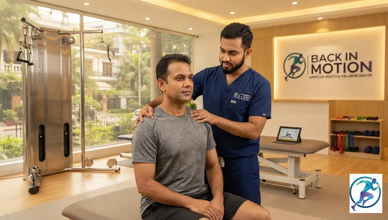 Expert physical therapist performing active manual therapy with a patient at Back in Motion clinic in Gulshan-1, Dhaka.