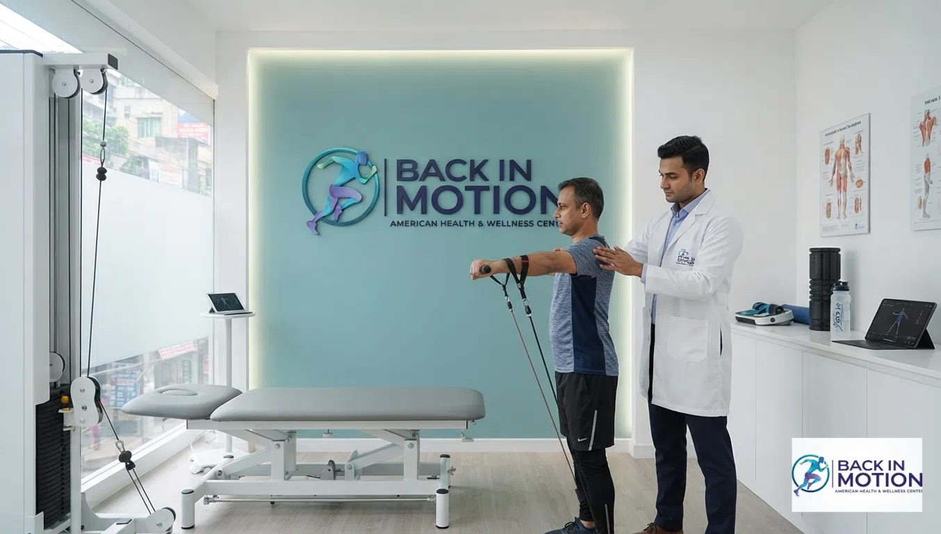 U.S.-trained physical specialists providing advanced rehabilitation inside a private suite at Back in Motion physiotherapy center in Gulshan, Dhaka.