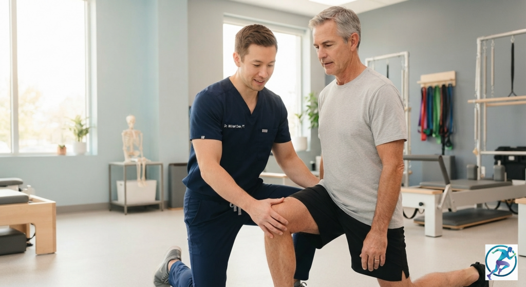 Professional physical therapist assisting a patient with active manual therapy at Back in Motion clinic in Gulshan, Dhaka.